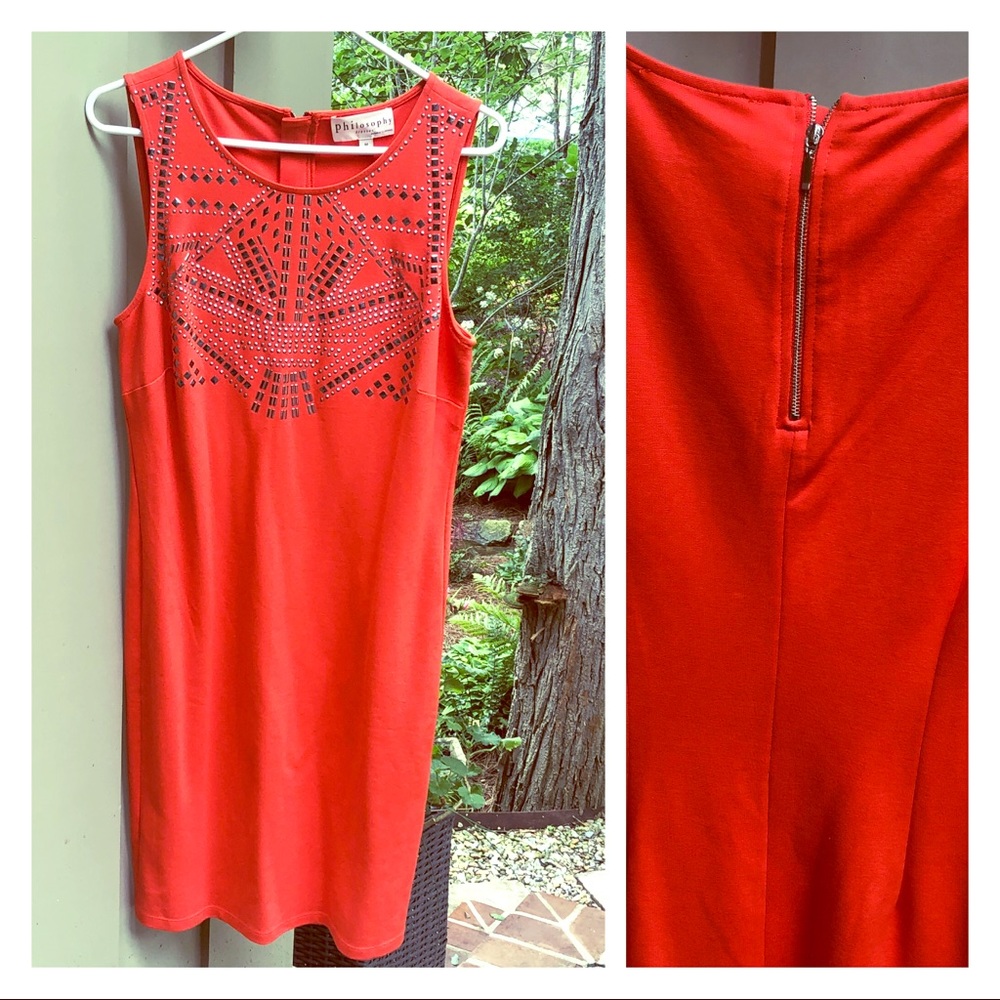 Philosophy orange body con dress with bling